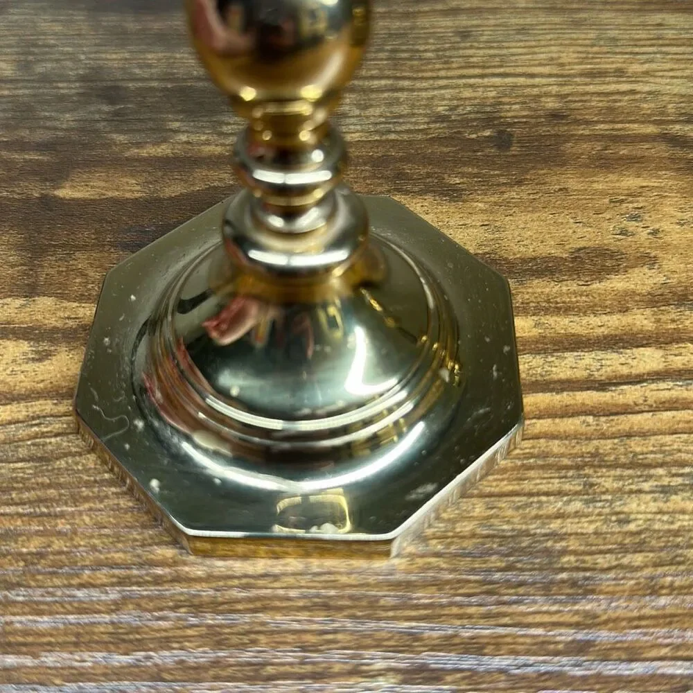 5” Shiny Brass Taper‎ Candlestick Holder and Chamberstick with Finger Loop set 2